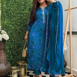Anni Designer Bandhani Printed Gotta Patti Straight Kurta with Trousers & Dupatta-picture-11