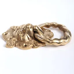 Exotic India Textured Brass Lion Face Door Knocker-56
