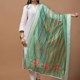 Kaizen TEXO FAB Floral Printed Sequinned Organza Dupatta-71