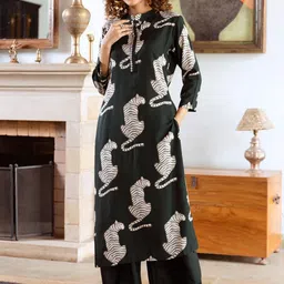 AUTUMN LANE Abstract Printed Pure Cotton Straight Kurta With Palazzos-picture-44