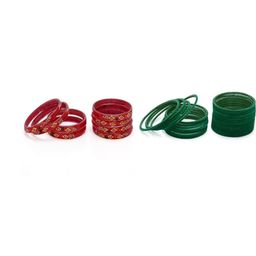 SOMIL Set Of 32 Red & Green Glass Artificial Stones & Beads Bangles-picture-48