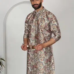 KRAFT INDIA Men Floral Printed Thread Work Kurta-image-61