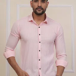 BADLAND Classic Fit Vertical Striped Textured Casual Shirt-image-97