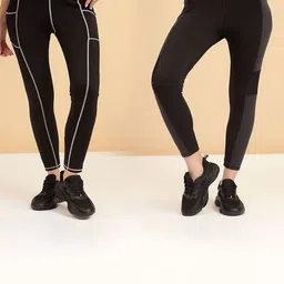 KRONMENINEN Pack Of 2 Striped 4Way Stretchable Skinny Fit Rapid Dry Ankle Length Tights-picture-15