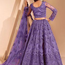 APNISHA Embroidered Thread Work Net Semi-Stitched Lehenga & Unstitched Blouse With Dupatta image 2