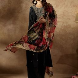 Indo Era Women Ethnic Motifs Embroidered Regular Kurta with Trousers & With Dupatta-52