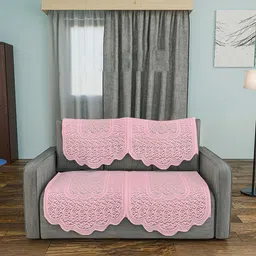 Kuber Industries Pink & White Printed Cotton 4 Piece Sofa Cover-30