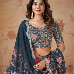 Kaizen TEXO FAB Embellished Sequinned Semi-Stitched Lehenga & Unstitched Blouse With Dupatta image 2