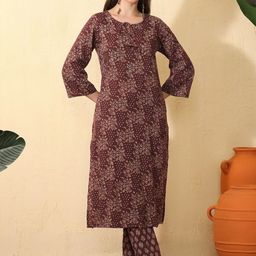 Sangria Women Ethnic Motifs Printed Regular Pure Cotton Kurta with Trousers-picture-20