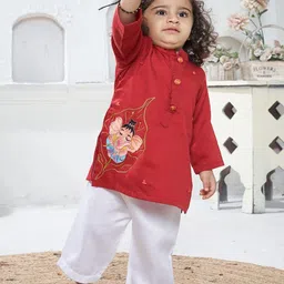 Vivedkids Boys Floral Printed Regular Pure Cotton Kurta with Salwar-picture-3