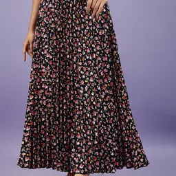 LookShine Floral Printed Flared A-Line Maxi Skirt-image-22