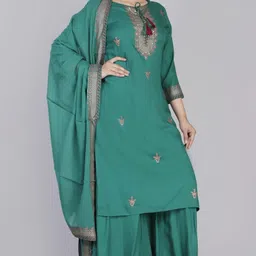 Moda Rapido Ethnic Motifs Printed Embroidered A-Line Kurta With Sharara & Dupatta-picture-32
