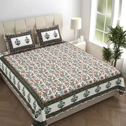 COLOR SPLASH Green & Brown Printed Pure Cotton 180 TC Queen Bedsheet Set 2.7 m x 2.28 m-image-45
