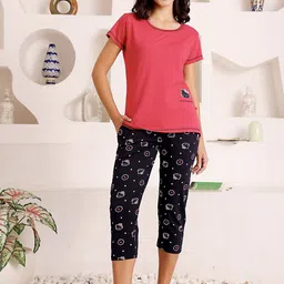 Bodycare Women Cotton Printed T shirt & Capri Night suit-picture-8