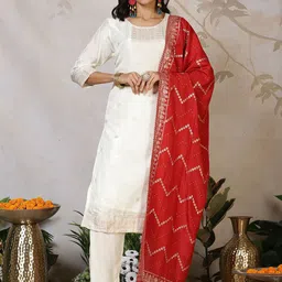Meena Bazaar Women Woven Design Kurta with Trousers & Dupatta-picture-5
