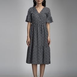 KRISS-CROX Women Floral Print Flared Sleeve Fit & Flare Dress-image-66