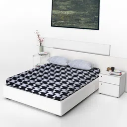 Threadwear White Geometric Printed Cotton 350 TC Fitted Queen Bedsheet Set-2.75m x 2.35m-image-85