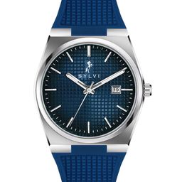 Sylvi Men Patterned Dial & Straps Analogue Multi Function Watch Pro-Blu-Silver-Blu-PU-1