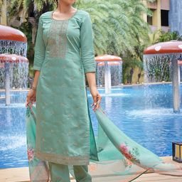 HERE&NOW Women Embroidered Regular Kurta with Trousers & With Dupatta-picture-12