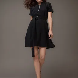 DressBerry Crepe A-Line Dress With Belted-image-26