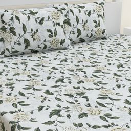 HOME AFFAIRS Green & White Floral Printed 210 TC Single Bedsheet Set 1.5 m x 2.2 m-image-51