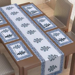 Texstylers 13 Pieces Printed Cotton Canvas Table Linen Sets-13