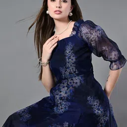 Sangria Printed Square Neck Fit & FlareDresses-image-30