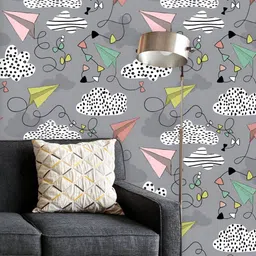 ArtzFolio Printed UV-Resistant Anti-Bacterial Airplanes And Clouds Peel & Stick Wallpaper-image-2