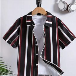 SHREE VANKIYA HANUMANJI FASHION Unisex Kids Brown Striped Casual Shirt-image-95
