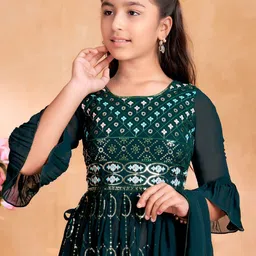 Aarika Girls Ethnic Motifs Embroidered Regular Kurta with Sharara & With Dupatta image 3