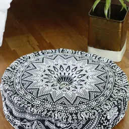 HANDICRAFT PALACE Black & White Mandala Printed Round Pure Cotton Floor Cushion-picture-11