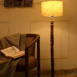green girgit Yellow & Brown Printed Wooded Floor Lamps-58