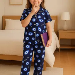 NAP STORY Kids Unisex Printed Lapel Collar Shirt Drawstring Pyjama Night Suits-picture-28