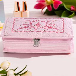 Kuber Industries Pink Floral Embroidered Jewellery Organisers-30