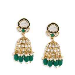 zaveri pearls Zaveri Gold-Plated Pearls Beaded & Kundan Studded Dome Shaped Jhumkas image 2
