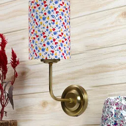 Aura White & Pink Printed Traditional Cylinder Shaped Wall Lamp-6