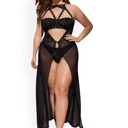Curves By ZeroKaata Women Plus Size Sheer Long Nightwear Baby Doll Lingerie-18