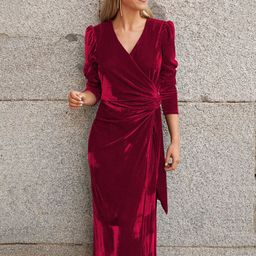 HERE&NOW Solid Midi Wrap Dress-15