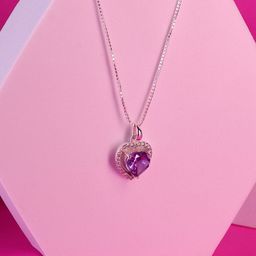 ShimmerTots 925 Silver Rhodium-Plated Heart Shaped Stones Studded Pendant with Chain-picture-18