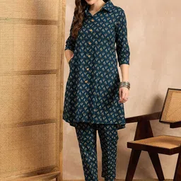 ZITRA Floral Printed Shirt Collar Tunic & Trousers-image-122