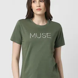 Van Heusen Woman Typography Printed Round Neck Pure cotton T-shirt-image-55