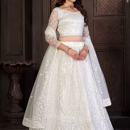 Warthy Ent Embroidered Thread Work Semi-Stitched Lehenga & Unstitched Blouse With Dupatta image 5