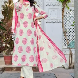 SZN Women Floral Printed Straight Regular Calf Length Kurta Trousers With Dupatta-picture-12