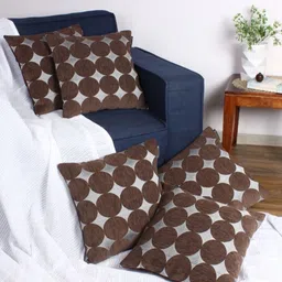 Myntra Elegant Homes Brown & Grey Set of 5 Geometric Velvet Square Cushion Covers-35