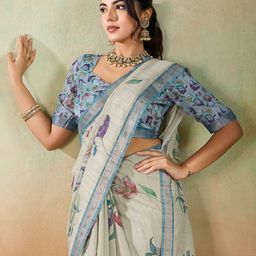 PBS PRINTS Floral Print Zari Saree-image-49