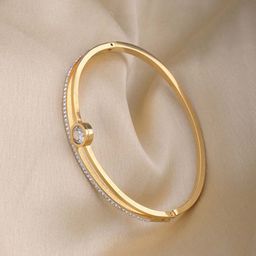 PALMONAS 18K Gold-Plated Stainless Steel Cubic Zirconia Kada Bracelet-image-61