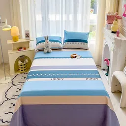 JC HOME Blue & Peach Striped 140 TC King Bedsheet Set2.5 m x 2.45 m-image-95