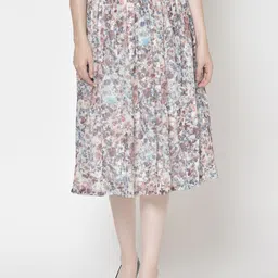 Moda Rapido Printed A-Line Midi Skirt-image-75