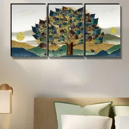 SAF Blue & Purple 3 Pieces Tree Floral and Botanical Wood Wall Art-image-99