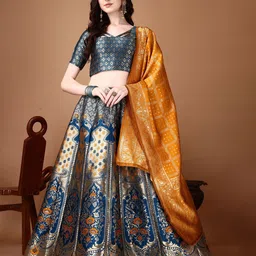 A TO Z CART Woven Design Zari Ready to Wear Lehenga & Unstitched Blouse With Dupatta-image-62